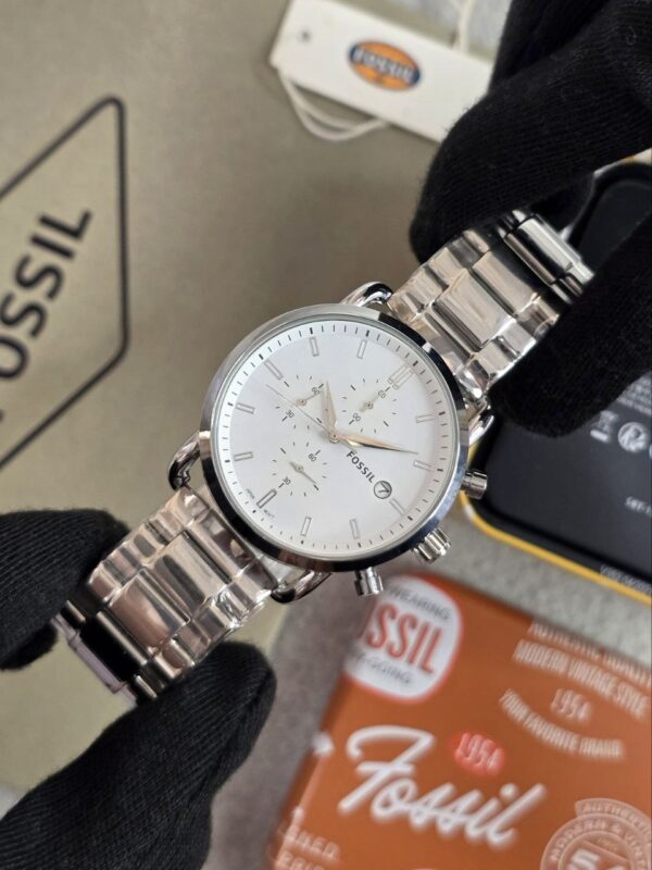 *Fossil Commuter White Satin Chronograph Collection, - Image 3