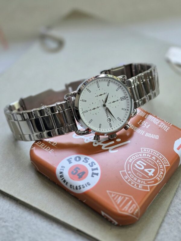 *Fossil Commuter White Satin Chronograph Collection, - Image 4