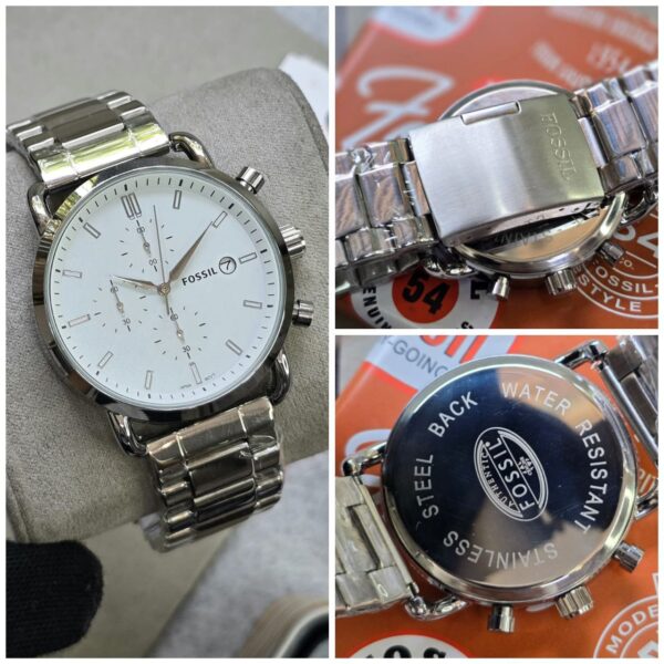 *Fossil Commuter White Satin Chronograph Collection, - Image 5